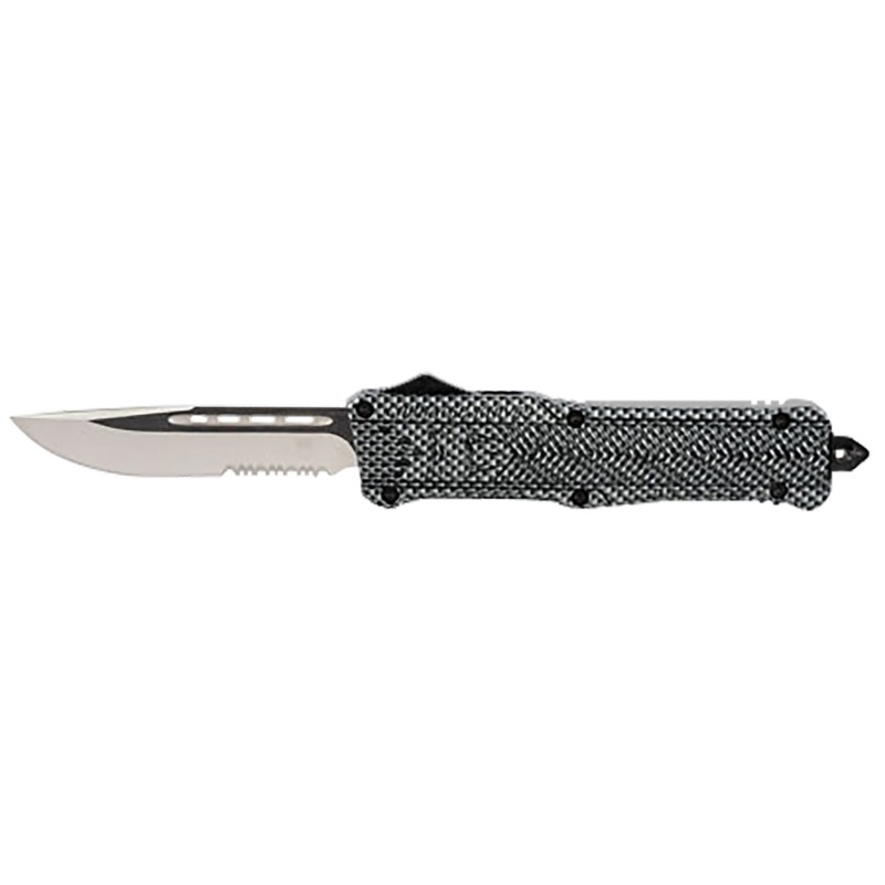 CobraTec Knives LCFCTK1LDS CTK1  Large 3.75 OTF Drop Point Part Serrated D2 Steel Blade Carbon Fiber Aluminum Handle Features Gl