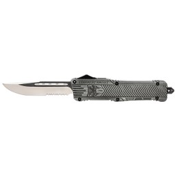 CobraTec Knives LSWCTK1LDS CTK1  Large 3.75 OTF Drop Point Part Serrated D2 Steel Blade Stonewashed Aluminum Handle Features Gla