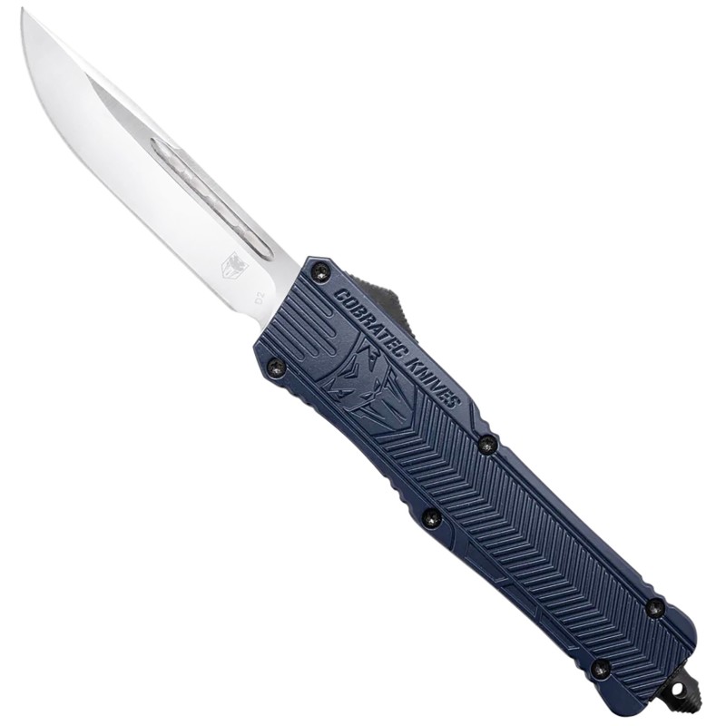 CobraTec Knives LNYCCTK1LDNS CTK1  Large 3.75 OTF Drop Point Plain D2 Steel BladeNYPD Blue Aluminum Handle Features Glass Breake