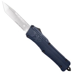 CobraTec Knives LNYCTK1LTS CTK1  Large 3.75 OTF Tanto Part Serrated D2 Steel BladeNYPD Blue Aluminum Handle Features Glass Break