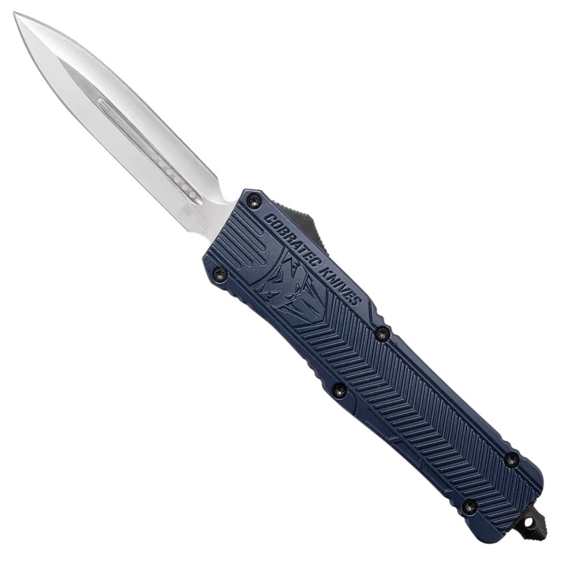 CobraTec Knives LNYCTK1DAGNS CTK1  Large 3.75 OTF Dagger Plain D2 Steel BladeNYPD Blue Aluminum Handle Features Glass Breaker In