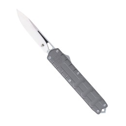 CobraTec Knives CTEGRYM390DNS Enforcer  3.25 OTF Drop Point Plain M390 Steel BladeGray Aluminum Handle