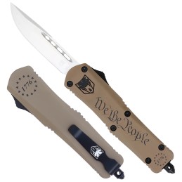 CobraTec Knives SWTPFS3DNS FS3 We The People Small Aluminum Cerakoted OTF Drop Point Plain D2 Steel Blade Tan We The People Alum