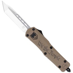 CobraTec Knives SWTPFS3TNS FS3 We The People Small Aluminum Cerakoted OTF Tanto Plain D2 Steel Blade Tan We The People Aluminum 