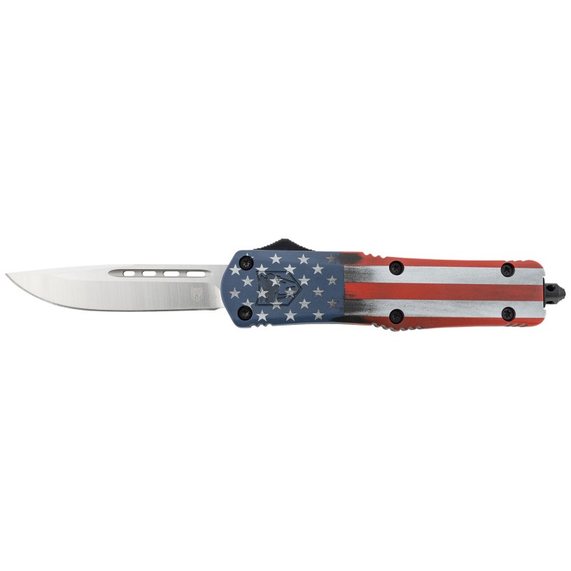 CobraTec Knives MCUSAFS3DNS FS3 American Flag Medium 3 OTF Dagger Plain D2 Steel Blade 4.50 Aluminum Cerakoted Handle Includes G