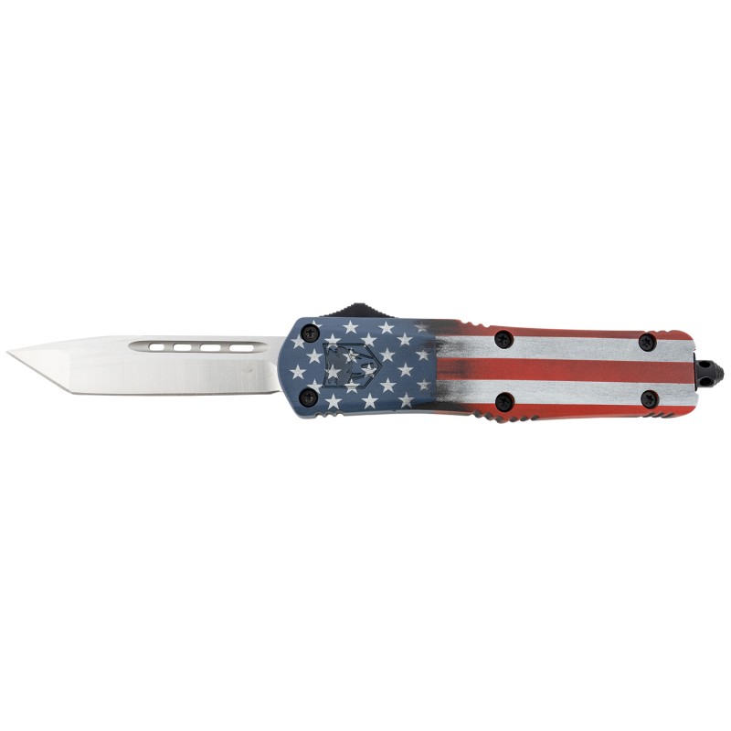 CobraTec Knives MCUSAFS3TNS FS3 American Flag Medium 3 OTF Tanto Plain D2 Steel Blade 4.50 Aluminum Cerakoted Handle Includes Gl