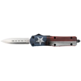 CobraTec Knives MCTXFS3DAGNS FS3 Texas Flag Medium 3 OTF Dagger Plain D2 Steel Blade 4.50 Aluminum Cerakoted Handle Includes Gla