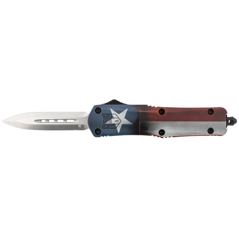 CobraTec Knives MCTXFS3DAGNS FS3 Texas Flag Medium 3 OTF Dagger Plain D2 Steel Blade 4.50 Aluminum Cerakoted Handle Includes Gla