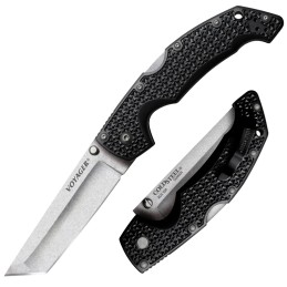 Cold Steel CS29AT Voyager  Large 4 Folding Tanto Plain AUS10A SS Blade Black GrivEx wAluminum Liners Handle Includes Pocket Clip