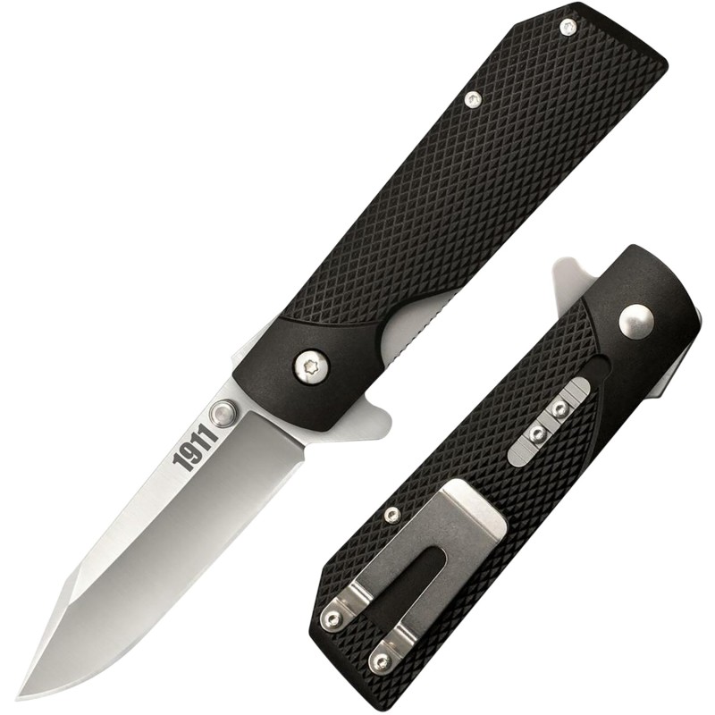 Cold Steel CS20NPJAA 1911  3 Folding Clip Point Plain 4034 SS BladeBlack Checkered GrivEx Handle Includes Pocket Clip