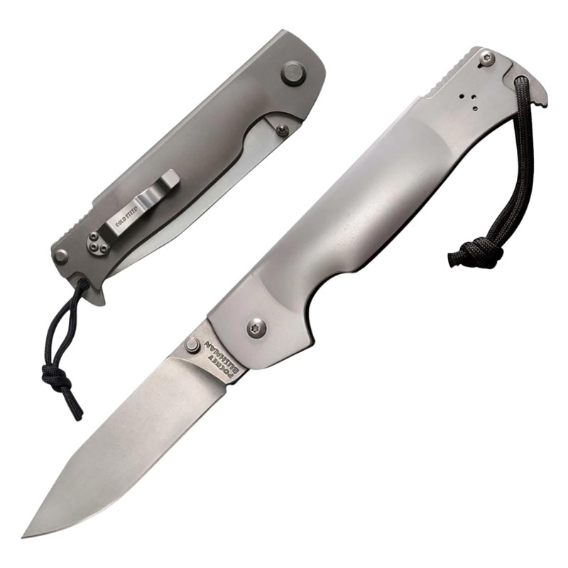 Cold Steel CS95FB Bushman Pocket 4.50 Folding Clip Point Plain Stone Washed 4116 Stainless Steel BladeStone Washed 420 Stainless