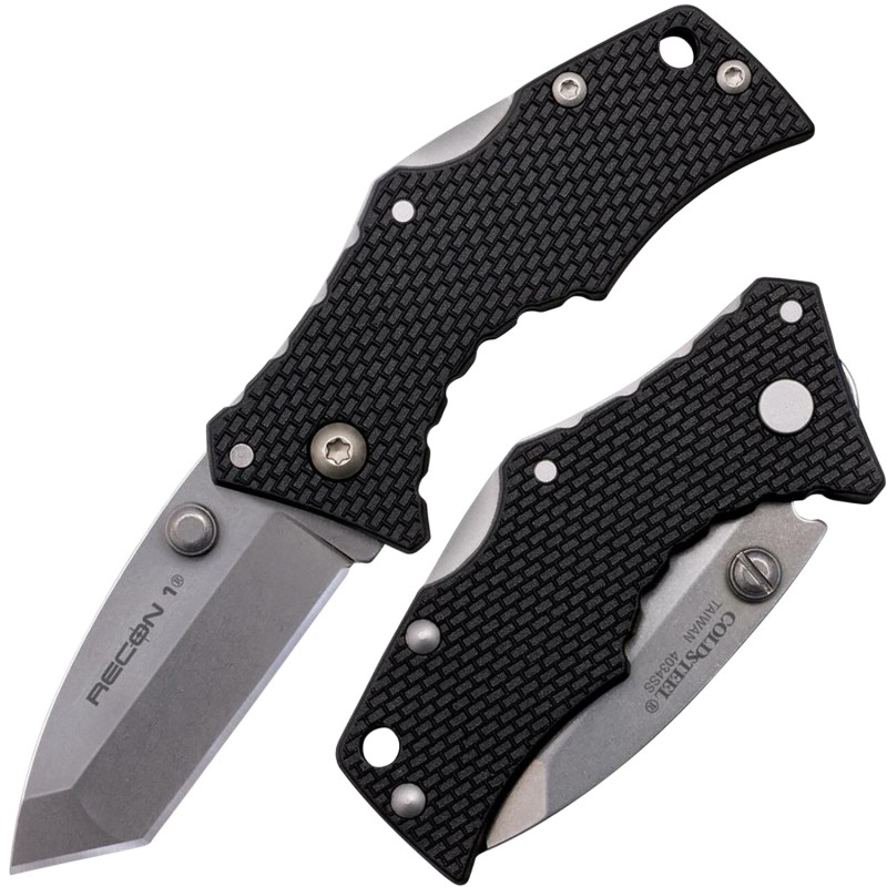 Cold Steel CS27DT Recon 1 Micro 2 Folding Tanto Plain Stonewashed 4034 SS Blade Black GrivEx Handle Includes Pocket Clip