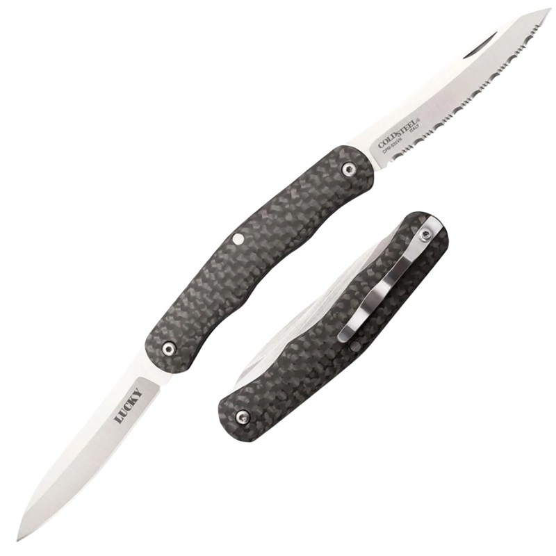 Cold Steel CS54VPN Lucky  2.63 Folding PlainSerrated S35VN SS BladeBlack Carbon Fiber Handle Includes Pocket Clip