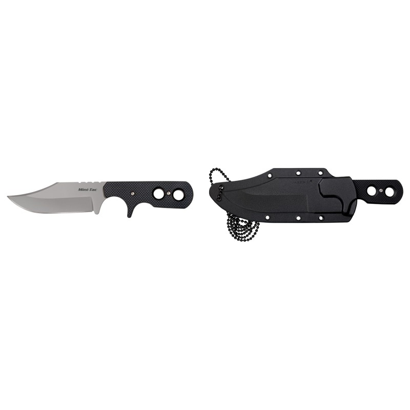 Cold Steel CS49HCF Mini Tac 3.63 Fixed Bowie Plain Stone Washed 8Cr13MoV SS Blade Black GrivEx Handle Includes Bead Chain Lanyar