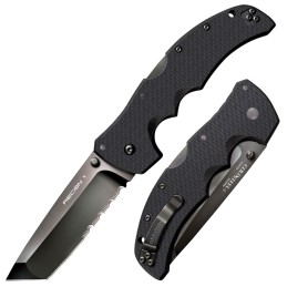 Cold Steel CS27BTH Recon 1 4 Folding Part Serrated DLC Coated American S35VN Blade 5.38 Black Textured G10 Handle Includes Belt 