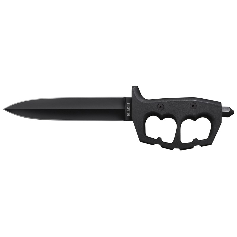 Cold Steel CS80NTP Chaos Double Edge 7.50 Fixed Plain Black SK5 High Carbon BladeBlack w D Ring Guards Aluminum Handle