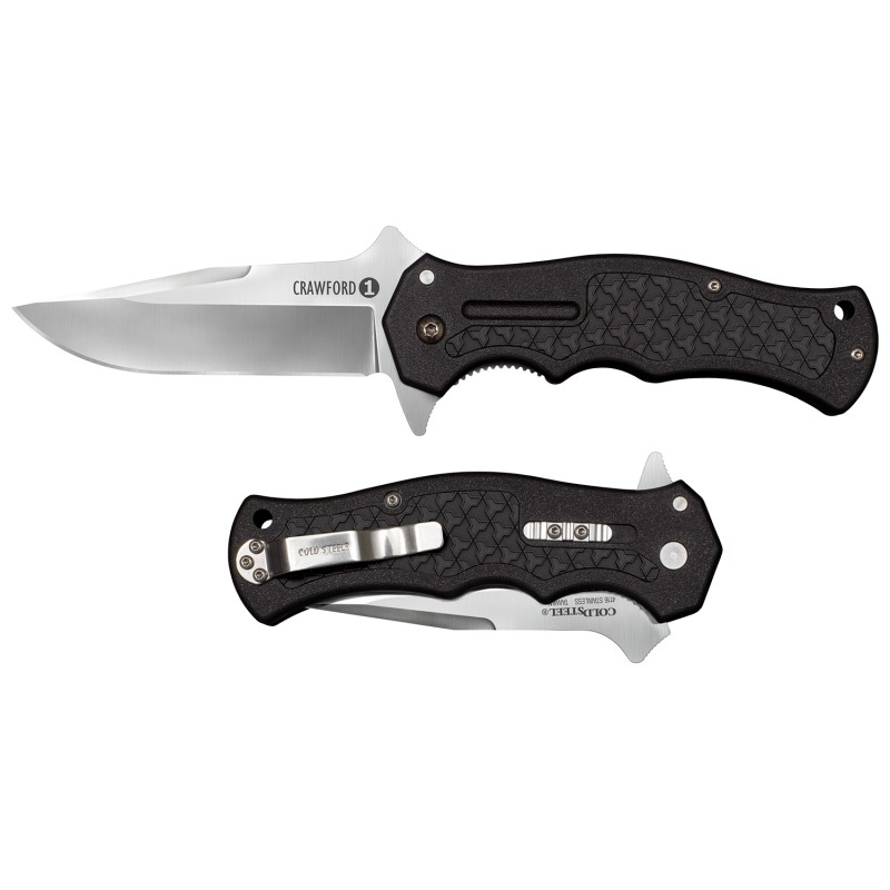 Cold Steel CS20MWCB Crawford 1 3.50 Folding Clip Point Plain 4034 SS Blade Black wTraction Inlays GRN Handle Includes Pocket Cli