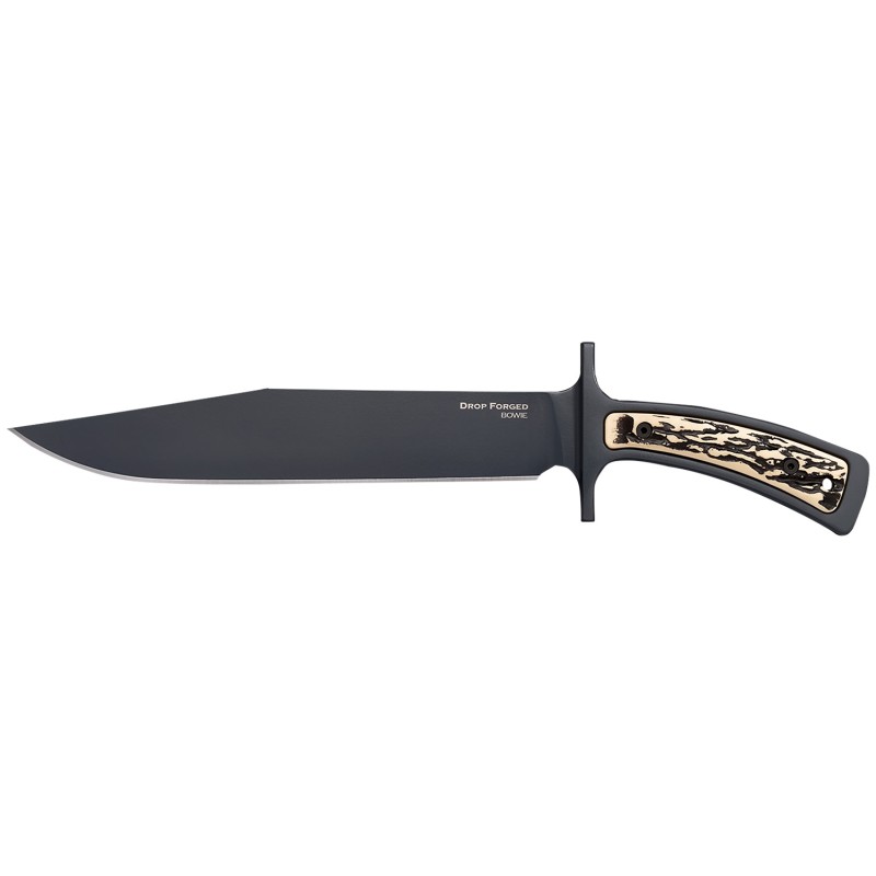 Cold Steel CS36MK Drop Forged  9.50 Fixed Bowie Plain Black 52100 High Carbon Steel Blade Black  Ivory Faux Stag Handle Includes