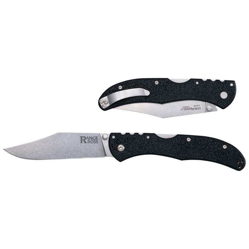 Cold Steel CS20KR5 Range Boss  4 Folding Plain Clip Point Stone Washed 4034 Stainless Steel BladeBlack ZyEx Handle