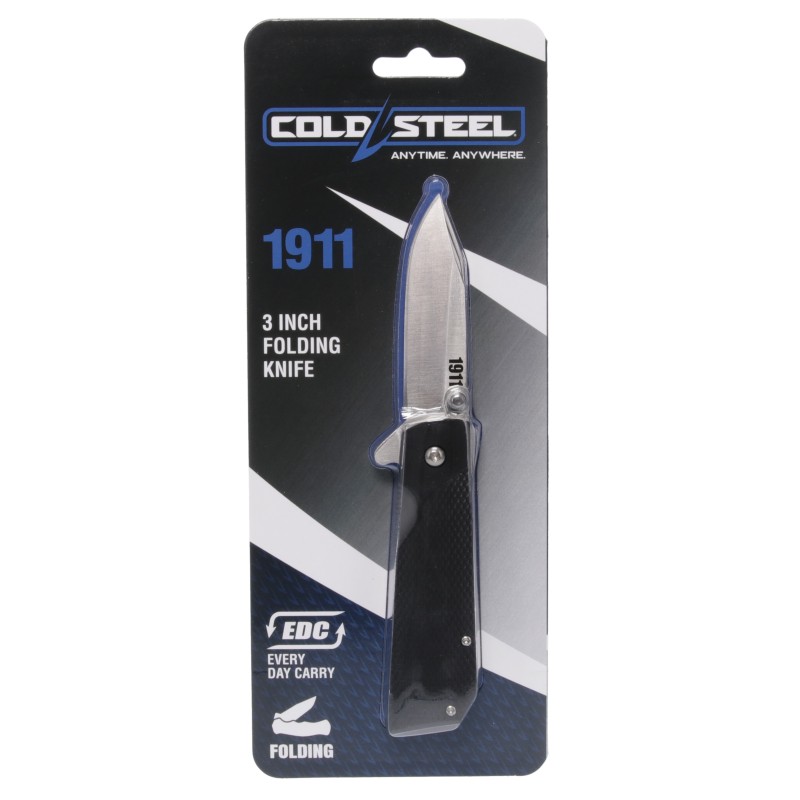 Cold Steel CS20NPJAAZ 1911  3 Folding Clip Point Plain 4034 SS Blade Black Textured GrivEx Handle Includes Pocket Clip