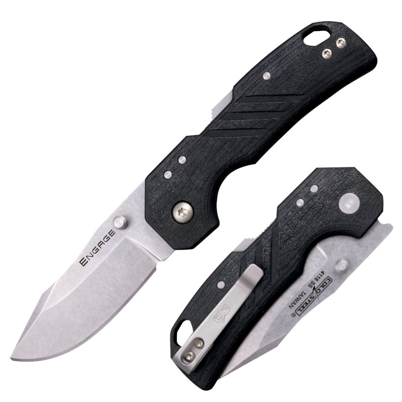 Cold Steel CSFL25DPLCZ Engage  2.50 Folding Clip Point Plain Satin 4116 SS Blade4.11 Black GFN Handle Includes Belt Clip