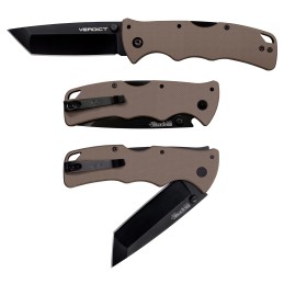 Cold Steel CSFLC3T10AFDE Verdict  3 Folding Tanto Plain Black Matte AUS10A SS BladeBrown G10 Handle Includes Belt Clip