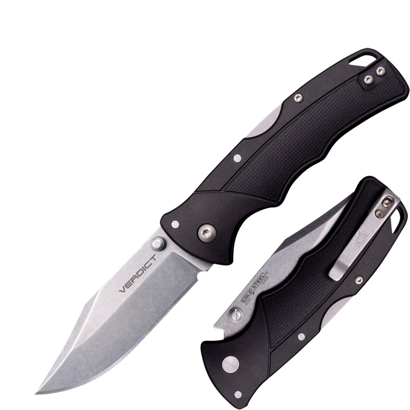 Cold Steel CSFLC3CPSSZ Verdict  3 Folding Clip Point Plain Stonewashed 4116 SS BladeBlack GFN Handle Includes Belt Clip