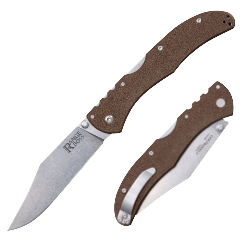 Cold Steel CS20KR9Z Range Boss  Folding Clip Point Plain 4034 SS Blade 5.25 Flat Dark Earth ZyEx Handle Blister Pack