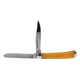 Cold Steel CSFLTRPRY Trapper  3 Folding ClipSpey Plain 8Cr13MoV SS BladeYellow wPolished Bolsters Bone Handle