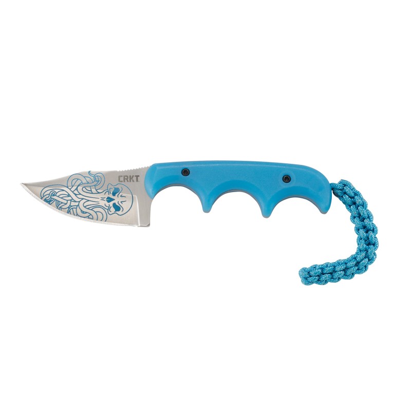 CRKT 2387O Minimalist Bowie Cthulhu 2.13 Fixed Clip Point Plain Satin wBlue Etching 8Cr13MoV SS Blade3 Blue Textured Polypropyle