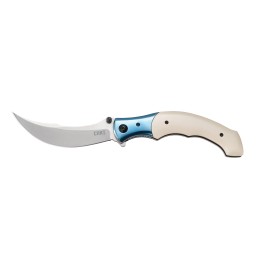 CRKT 7471 Ritual  4.37 Folding Plain Satin 12C27 Sandvik Blade IvoryBlue Resin wSS Bolster Handle Includes Pocket Clip