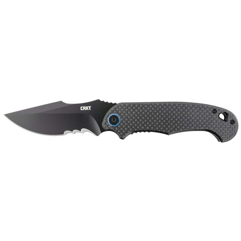 CRKT 7920K P.S.D.  3.63 Folding Recurve Veff Serrated Black EDP 4116 Stainless Steel Blade Black wBlue Backspacer G10Carbon Fibe