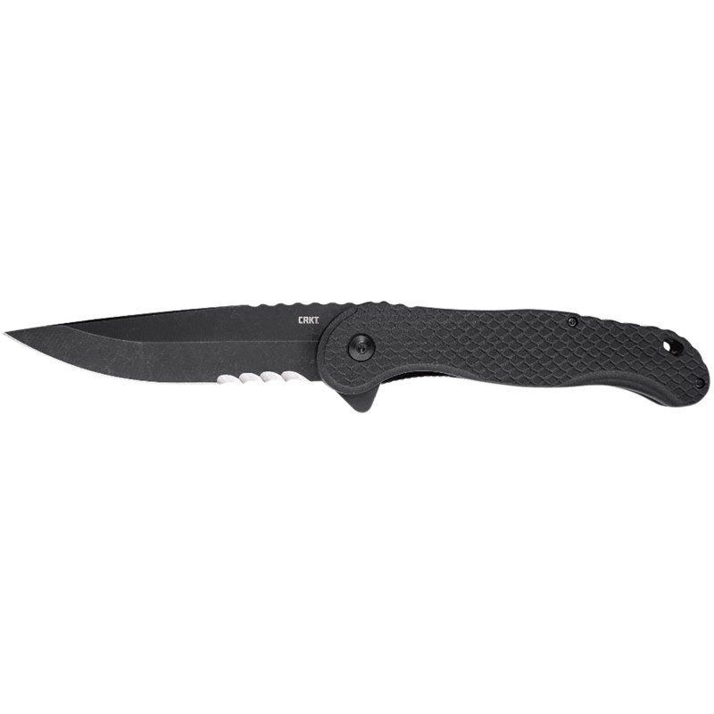 CRKT 2267 TACO  4.22 Folding Part Serrated Black Stonewashed 4116 SS BladeBlack Textured GRN Handle Includes Pocket Clip