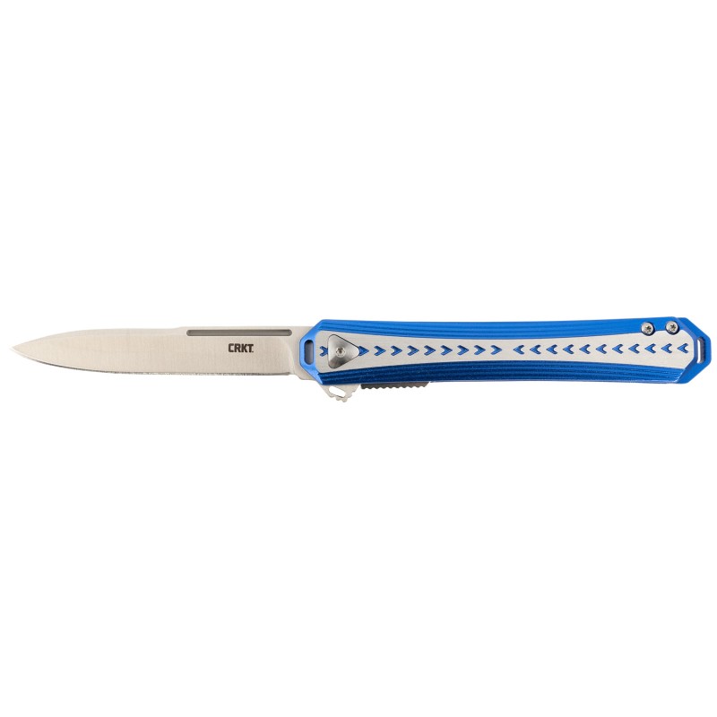 CRKT 6710 Stickler  3.38 Folding Plain Satin 12C27 Sandvik Blade Blue  Silver Aluminum Handle Includes Pocket Clip