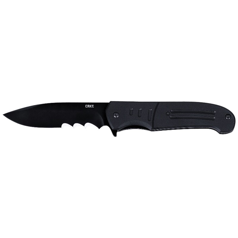 CRKT 6885 Ignitor  3.48 Folding Drop Point Part Serrated Black Oxide 8Cr13MoV SS BladeBlack G10 Handle Includes Pocket Clip