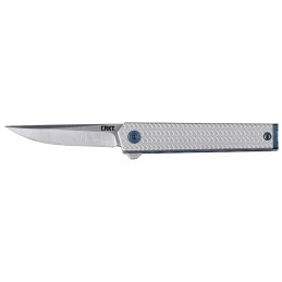 CRKT 7081 CEO  Micro 2.36 Flipper Drop Point Plain Satin 12C27 Sandvik Blade Silver Textured wBlue Liner  Accents Aluminum Handl