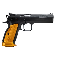 CZUSA 91265 TS2  40 SW 171 5.20 Black Bull Barrel Black Slide Black Polycoat Frame Orange Checkered Aluminum Grip