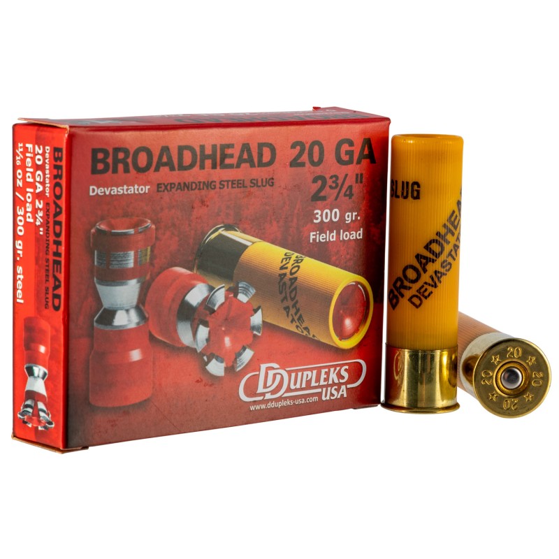 DDupleks USA 20D20 Broadhead Devastator 20 Gauge 2.75 1116 oz Slug Shot 5 Per Box 50 Case