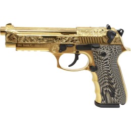 EAA GIRSAN 390088 Regard MC Deluxe 9mm Luger 181 4.90 Stainless Steel Barrel Gold Plated Serrated wEngraving Steel Slide  Alumin