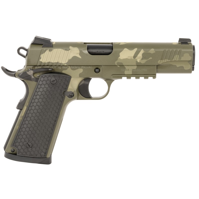 Girsan 392074 MC1911 S Untouchable Full Size 45 ACP 81 5 Black Steel Barrel OD Camo Serrated Steel Slide  Frame wBeavertail  Pic