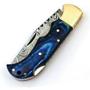 Lockback Damascus Blue