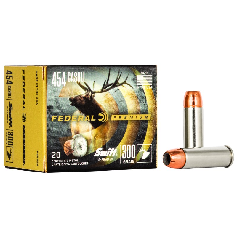 Federal P454SA Premium  454 Casull 300 gr Swift A Frame 20 Per Box 10 Case