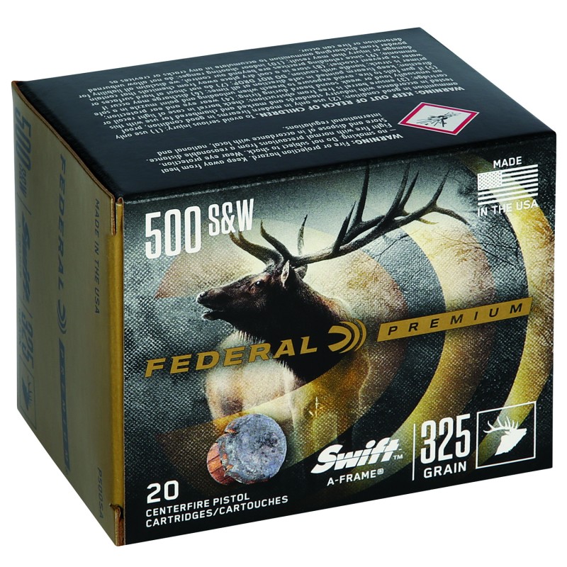 Federal P500SA Premium  500 SW Mag 325 gr Swift A Frame 20 Per Box 10 Case