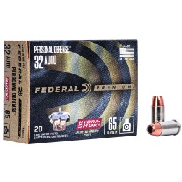 Federal P32HS1 Premium Personal Defense 32 ACP 65 gr Hydra Shok Jacketed Hollow Point 20 Per Box 25 Case