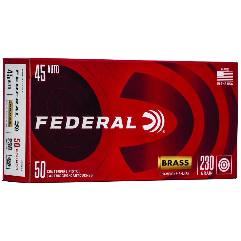 Federal WM5233 Champion Training 45 ACP 230 gr Full Metal Jacket 50 Per Box 20 Case