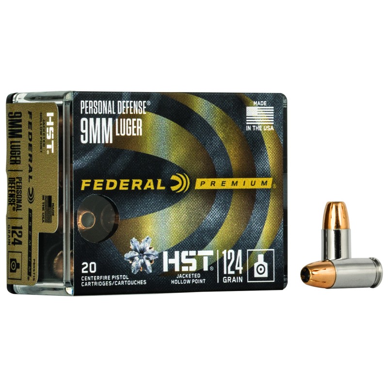 Federal P9HST1S Premium Personal Defense 9mm Luger 124 gr HST Jacketed Hollow Point 20 Per Box 10 Case