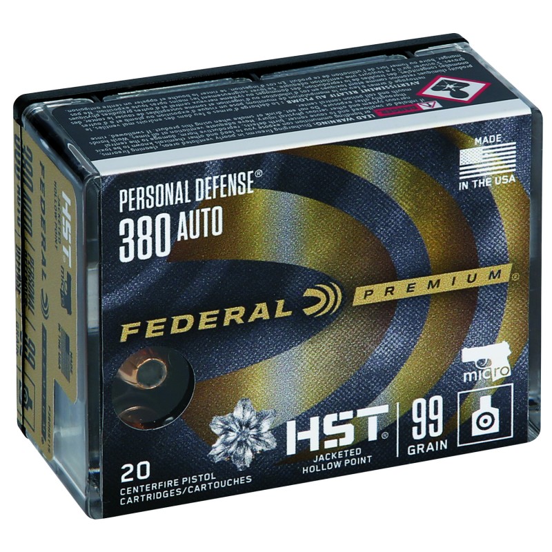 Federal P380HST1S Premium Personal Defense Micro 380 ACP 99 gr HST Jacketed Hollow Point 20 Per Box 10 Case