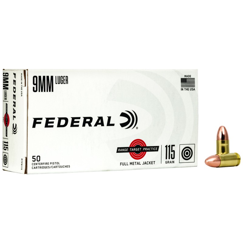 Federal RTP9115 Range  Target  9mm Luger 115 gr Full Metal Jacket 50 Per Box 20 Case