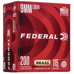 Federal WM51992 Champion Training 9mm Luger 115 gr Full Metal Jacket 200 Per Box 5 Case