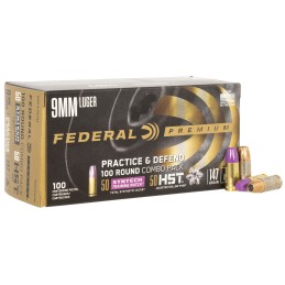 Federal P9HST2TM100 Premium Practice  Defend 9mm Luger 147 gr HST JHP Syntech TSJ 100 Per Box 5 Case